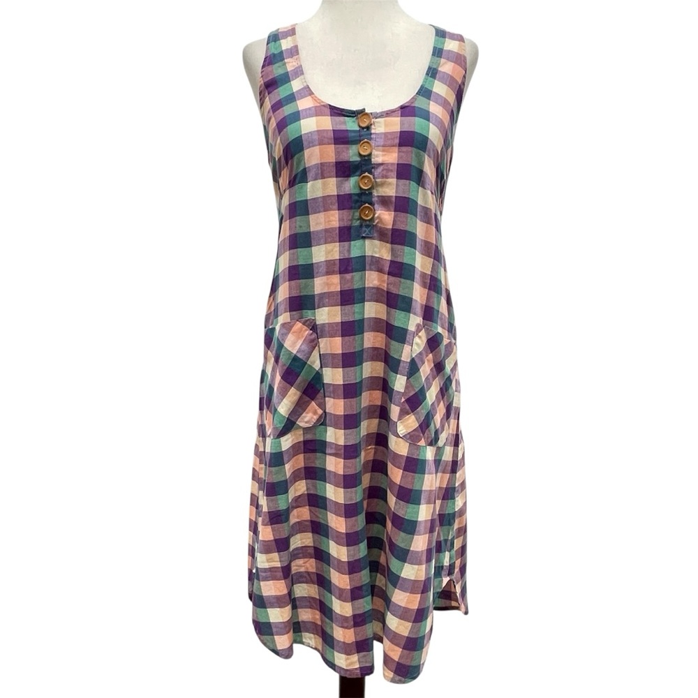 Built By Wendy Sleeveless Purple Plaid Cotton Dress Size X-Small
